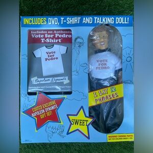 RARE Napoleon Dynamite Talking Doll and Adult XL VOTE FOR PEDRO t-shirt | NO DVD
